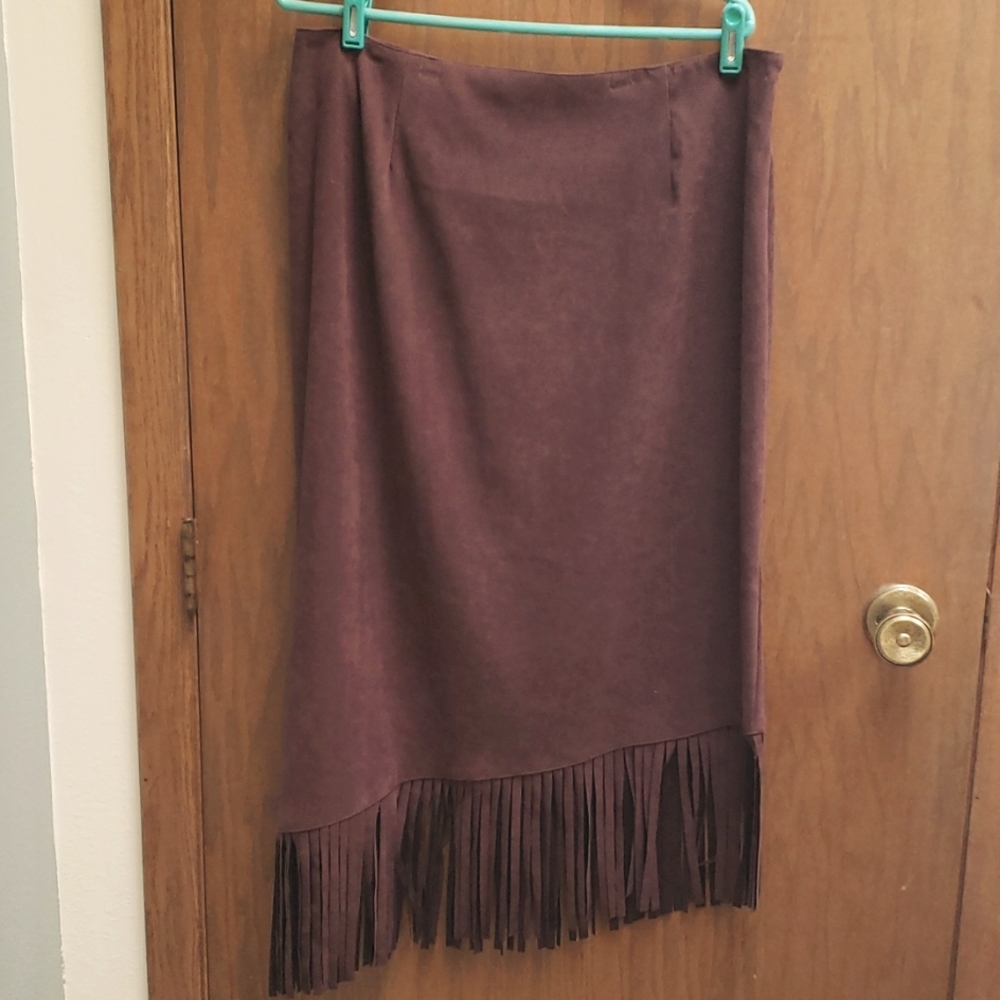 Fringed Denim & Co BROWN Skirt XL